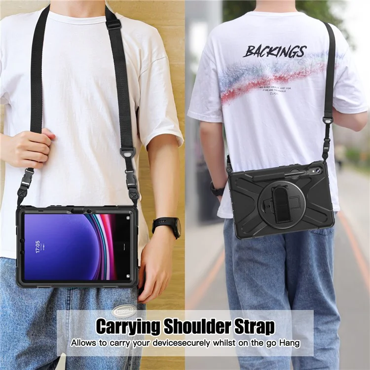 Para Samsung Galaxy Tab S9 FE / S9 X710 / S8 X700 / S7 T870 Funda de Tablet PC+Silicona con Soporte y Correa de Mano / Correa de Hombro - Negro