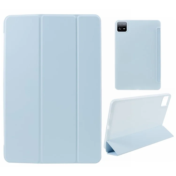 Para Xiaomi Pad 6 / 6 Pro Tri-Fold Stand Protective Cover Funda de piel PU + Funda de tableta TPU mate - Azul cielo