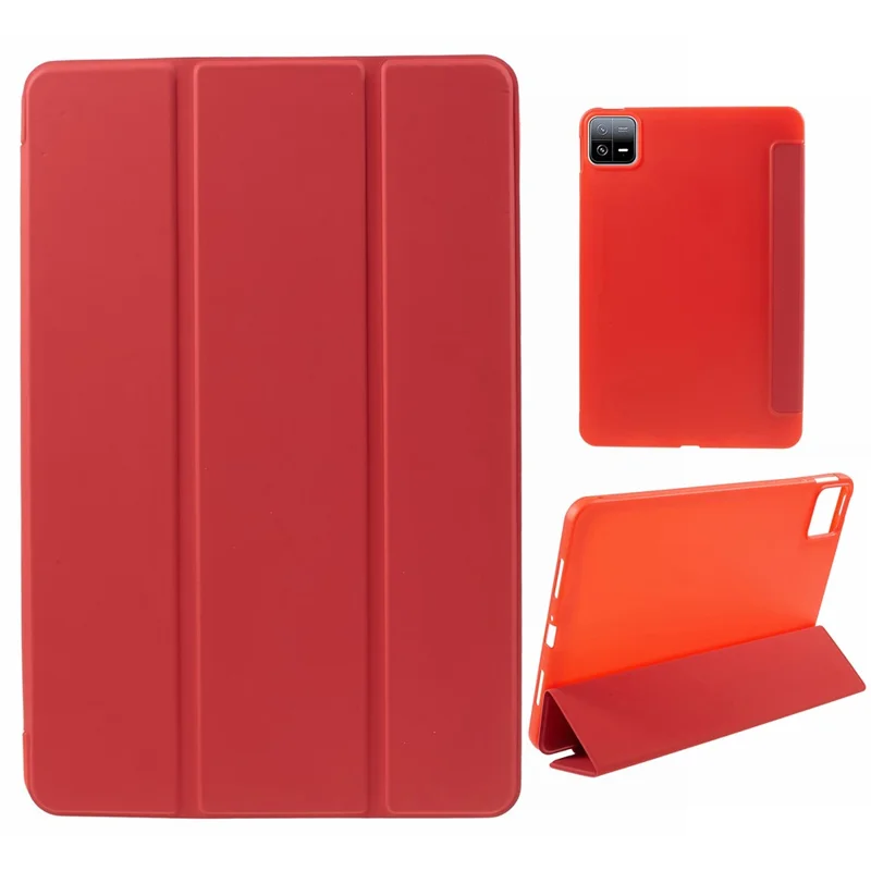 For Xiaomi Pad 6 / 6 Pro Tri-Fold Stand Protective Cover PU Leather + Matte TPU Tablet Case - Red