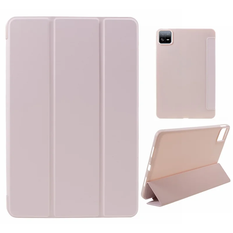 For Xiaomi Pad 6 / 6 Pro Tri-Fold Stand Protective Cover PU Leather + Matte TPU Tablet Case - Pink