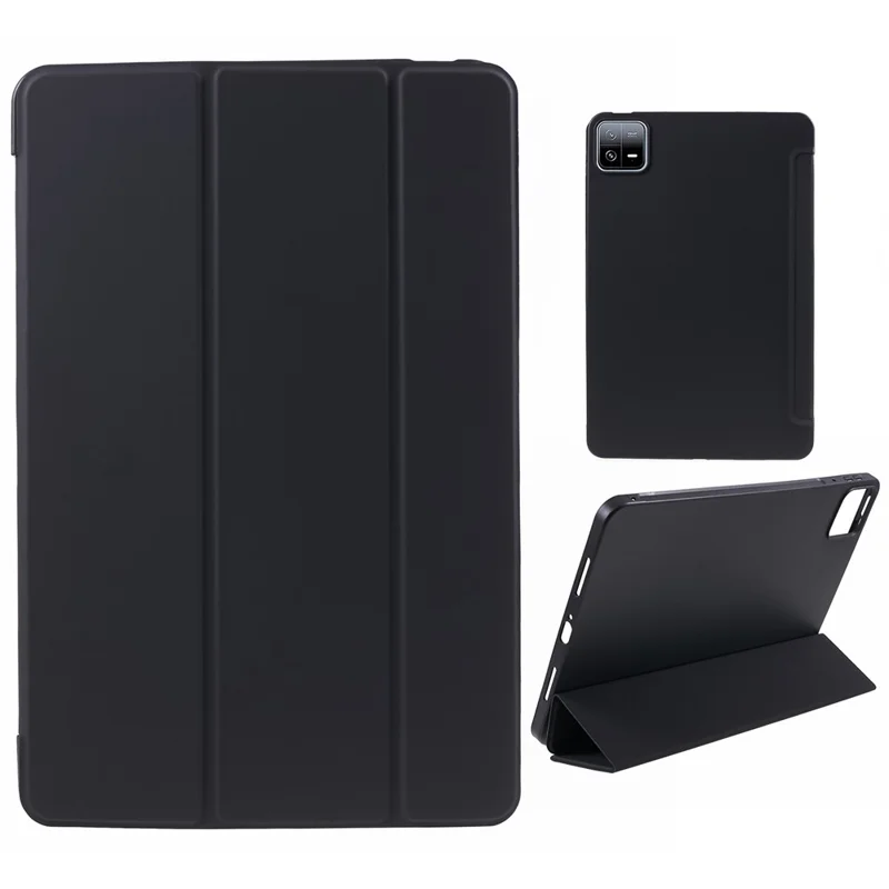 For Xiaomi Pad 6 / 6 Pro Tri-Fold Stand Protective Cover PU Leather + Matte TPU Tablet Case - Black