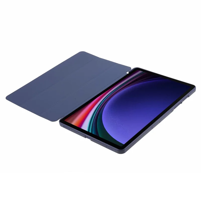 For Samsung Galaxy Tab S9 PU+Matte TPU Tablet Case Anti-Drop Protective Cover with Tri-Fold Stand - Dark Blue