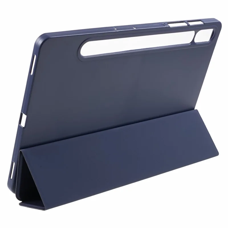 For Samsung Galaxy Tab S9 PU+Matte TPU Tablet Case Anti-Drop Protective Cover with Tri-Fold Stand - Dark Blue