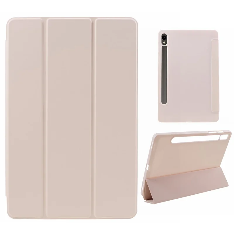 For Samsung Galaxy Tab S9 PU+Matte TPU Tablet Case Anti-Drop Protective Cover with Tri-Fold Stand - Pink
