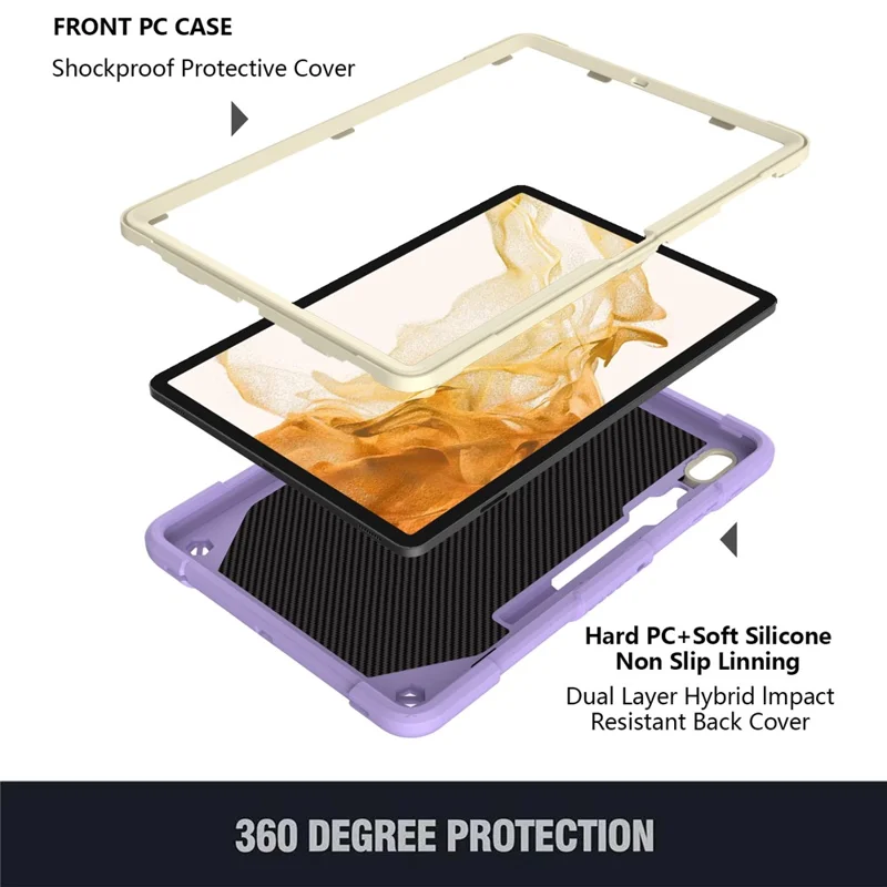 Drop-proof Tablet Case for Samsung Galaxy Tab S9+ Silicone + PC Butterfly Shape Kickstand Cover with Shoulder Strap - Beige  /  Purple