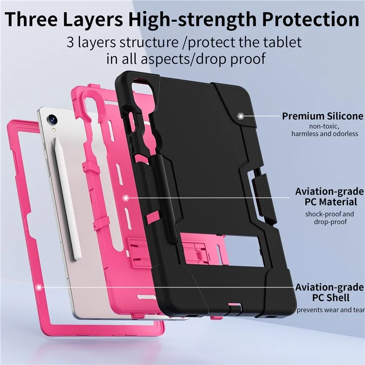 Funda para Tablet de Silicona + PC para Samsung Galaxy Tab S9 SM-X710 / S9 FE SM-X510, Estilo Robot de Doble Color con Soporte - Negro / Rojo Rosa