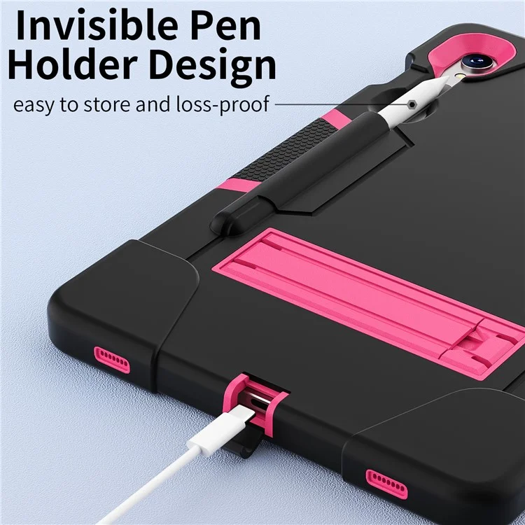 Funda para Tablet de Silicona + PC para Samsung Galaxy Tab S9 SM-X710 / S9 FE SM-X510, Estilo Robot de Doble Color con Soporte - Negro / Rojo Rosa