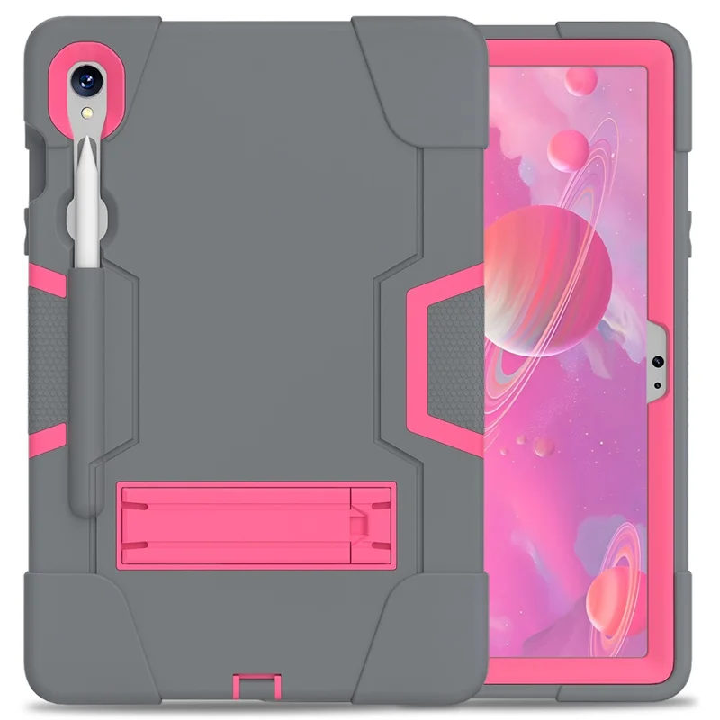 Étui pour tablette en silicone + PC pour Samsung Galaxy Tab S9 SM-X710 / S9 FE SM-X510 Style Robot Dual Color Kickstand Cover - Gris / Rose Rouge