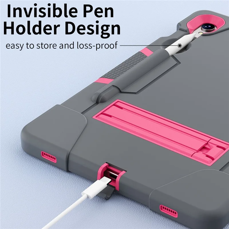 Étui pour tablette en silicone + PC pour Samsung Galaxy Tab S9 SM-X710 / S9 FE SM-X510 Style Robot Dual Color Kickstand Cover - Gris / Rose Rouge
