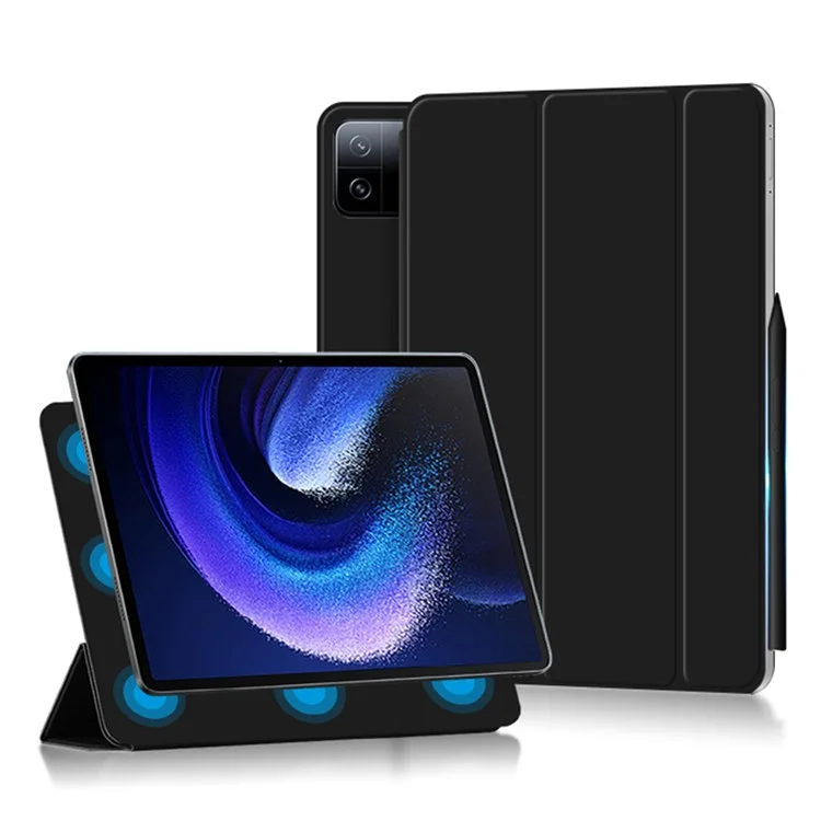 Для Xiaomi Pad 6 Max 14 Защитный чехол из противоударного ПУ-кожи с трехсторонней подставкой и магнитной защитой - черный