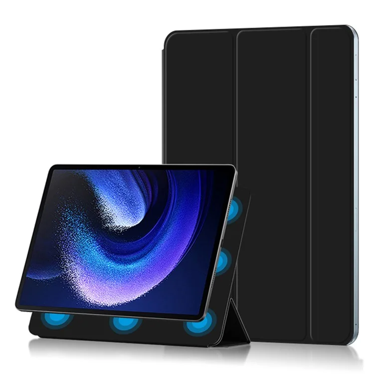 Для Xiaomi Pad 6 Max 14 Защитный чехол из противоударного ПУ-кожи с трехсторонней подставкой и магнитной защитой - черный
