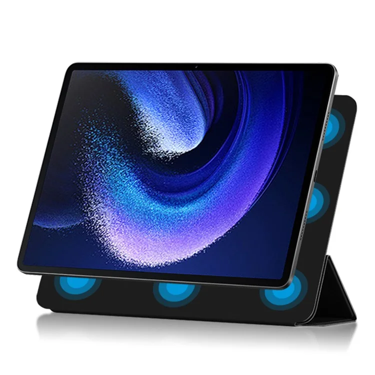 Для Xiaomi Pad 6 Max 14 Защитный чехол из противоударного ПУ-кожи с трехсторонней подставкой и магнитной защитой - черный