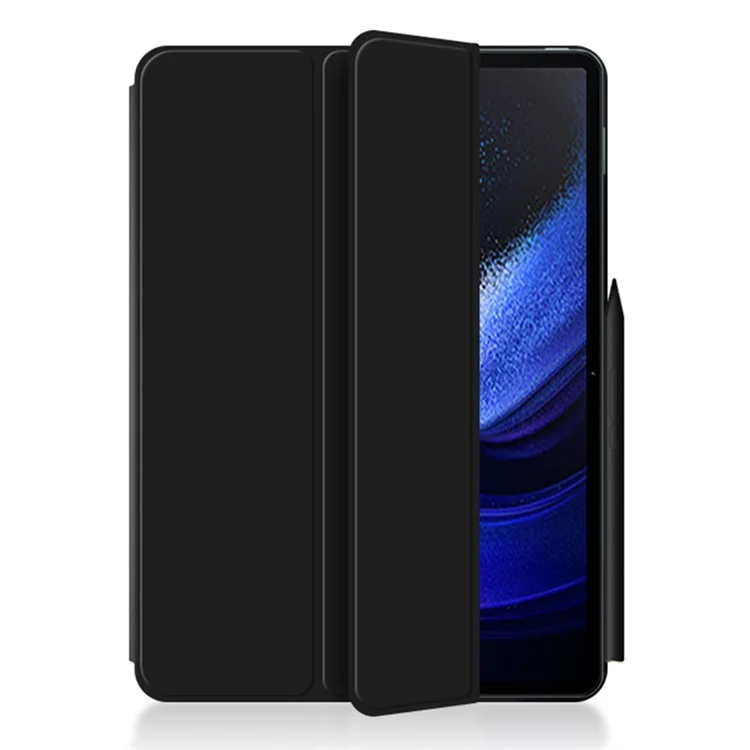 Для Xiaomi Pad 6 Max 14 Защитный чехол из противоударного ПУ-кожи с трехсторонней подставкой и магнитной защитой - черный