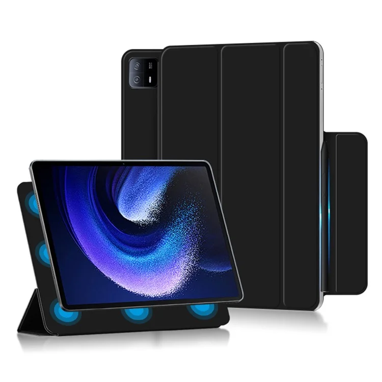 Para Xiaomi Pad 6 Max 14 Tri-fold Stand PU Leather Magnetic Absorption Tablet Case Auto Sleep / Wake Cover - Preto
