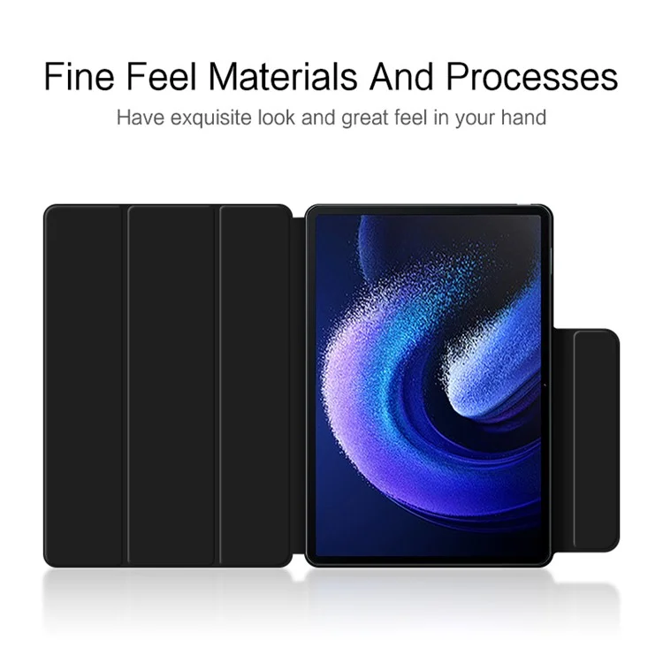 Para Xiaomi Pad 6 Max 14 Tri-fold Stand PU Leather Magnetic Absorption Tablet Case Auto Sleep / Wake Cover - Preto
