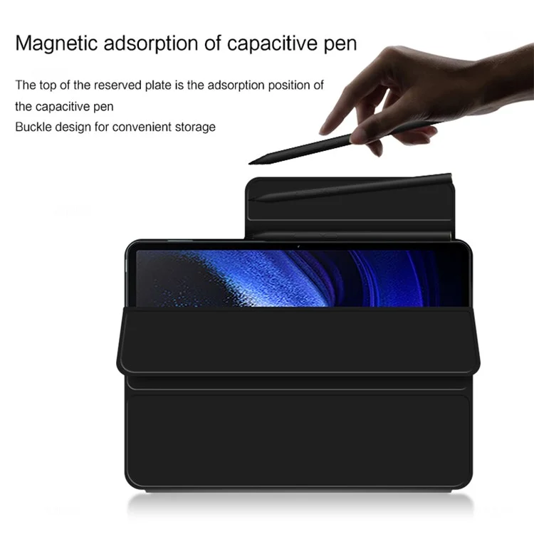 Para Xiaomi Pad 6 Max 14 Tri-fold Stand PU Leather Magnetic Absorption Tablet Case Auto Sleep / Wake Cover - Preto