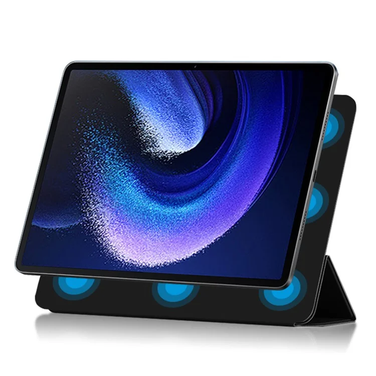 Para Xiaomi Pad 6 Max 14 Tri-fold Stand PU Leather Magnetic Absorption Tablet Case Auto Sleep / Wake Cover - Preto