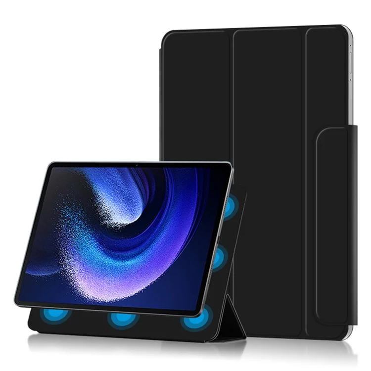 Para Xiaomi Pad 6 Max 14 Tri-fold Stand PU Leather Magnetic Absorption Tablet Case Auto Sleep / Wake Cover - Preto