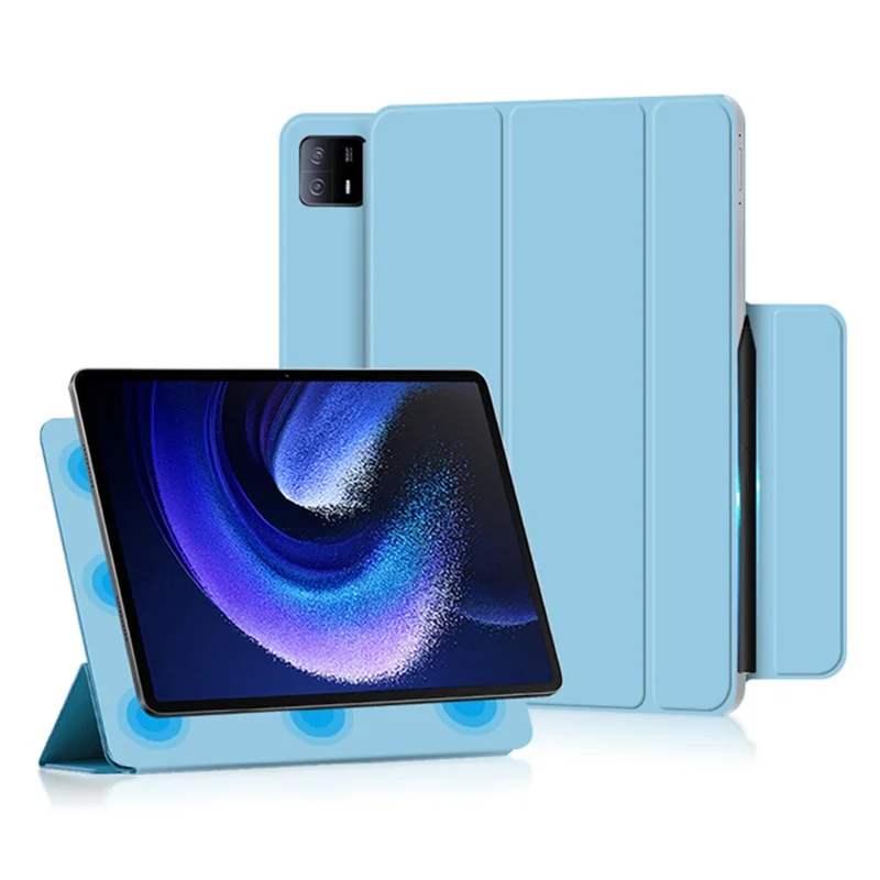 For Xiaomi Pad 6 Max 14 Tri-fold Stand PU Leather Magnetic Absorption Tablet Case Auto Sleep  /  Wake Cover - Blue