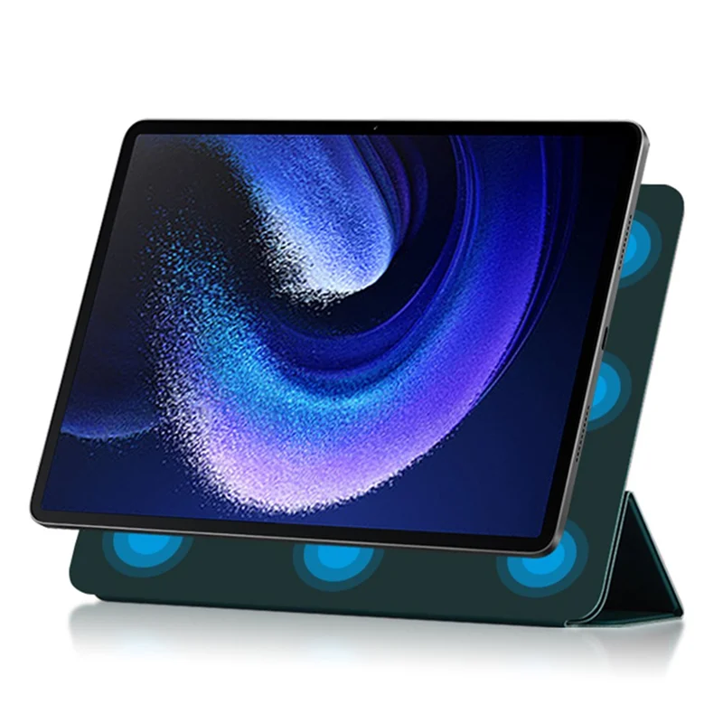 For Xiaomi Pad 6 Max 14 Tri-fold Stand PU Leather Magnetic Absorption Tablet Case Auto Sleep  /  Wake Cover - Green
