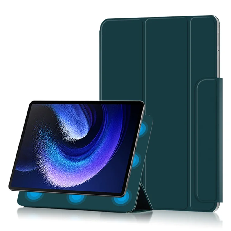 For Xiaomi Pad 6 Max 14 Tri-fold Stand PU Leather Magnetic Absorption Tablet Case Auto Sleep  /  Wake Cover - Green