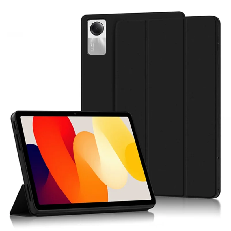 Trifold Stand Case for Xiaomi Redmi Pad SE , Scratch Resistant PU Leather Protective Tablet Cover - Black