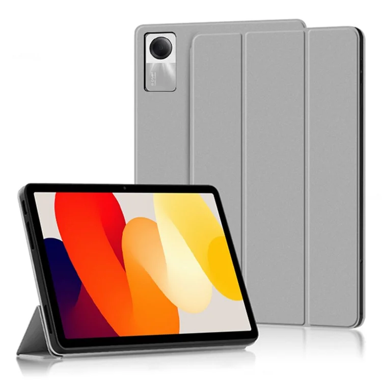 Trifold Stand Case for Xiaomi Redmi Pad SE , Scratch Resistant PU Leather Protective Tablet Cover - Grey