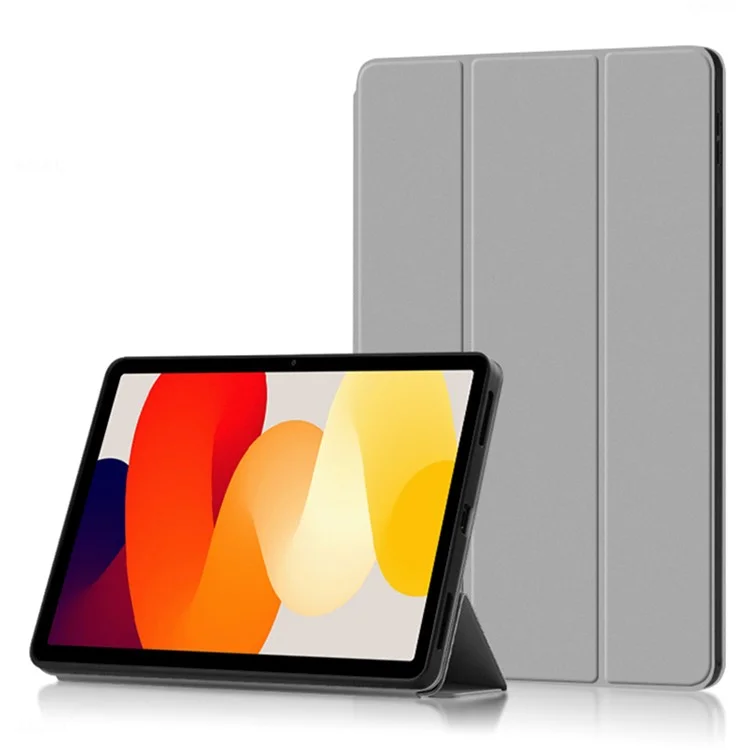 Trifold Stand Case for Xiaomi Redmi Pad SE , Scratch Resistant PU Leather Protective Tablet Cover - Grey
