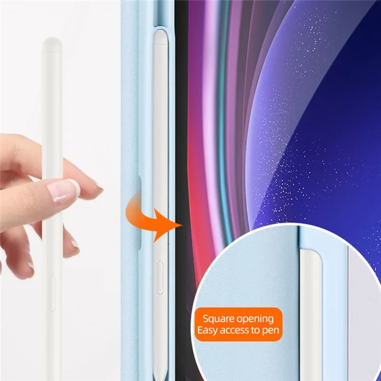 Für Samsung Galaxy Tab S9 Schutzhülle Tablet-Hülle Tri-Fold-Ständer PC+TPU+PU Klare Rückseite Flip-Cover - Baby Blau