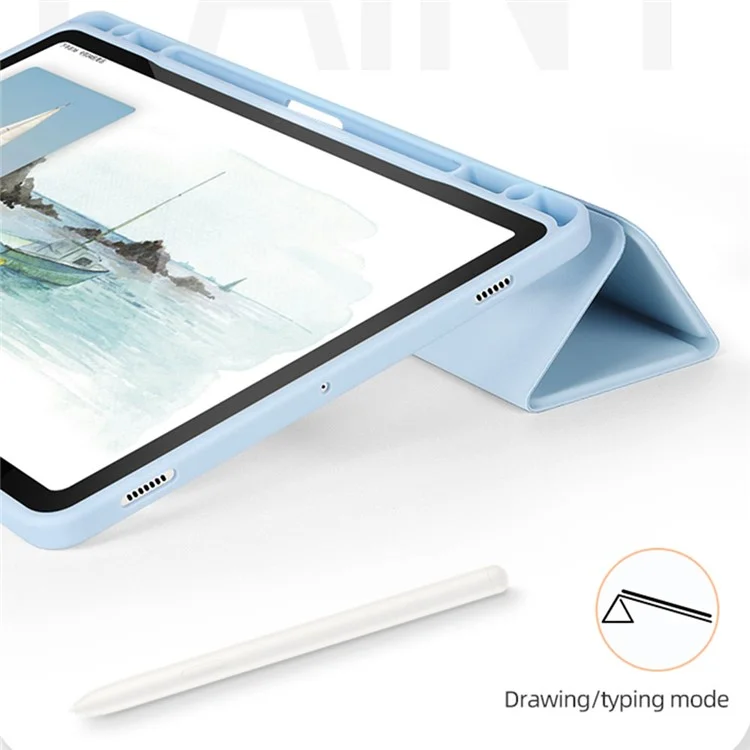 Für Samsung Galaxy Tab S9 Schutzhülle Tablet-Hülle Tri-Fold-Ständer PC+TPU+PU Klare Rückseite Flip-Cover - Baby Blau
