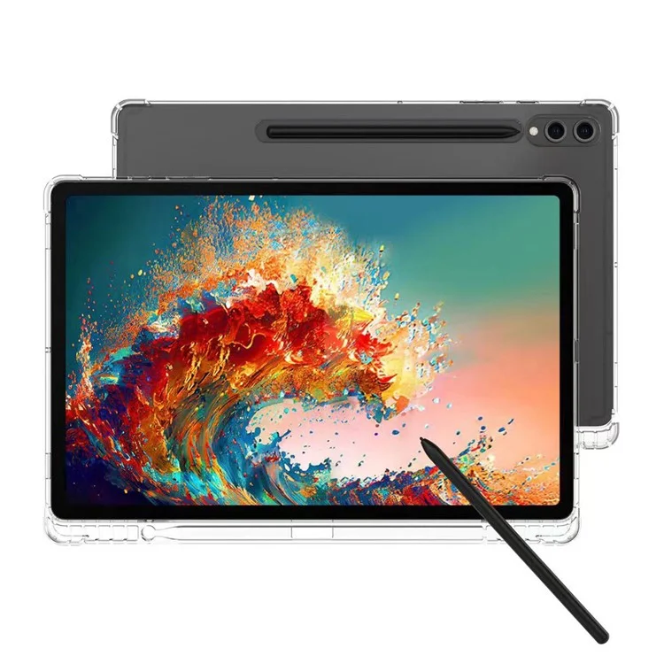 For Samsung Galaxy Tab S9+ TPU Tablet Case Reinforced Corners Transparent Protection Cover with Pen Slot