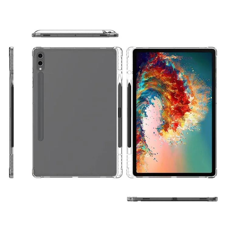 For Samsung Galaxy Tab S9+ TPU Tablet Case Reinforced Corners Transparent Protection Cover with Pen Slot