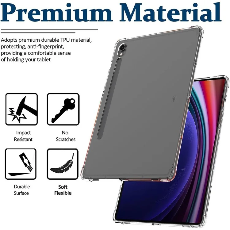 Para Samsung Galaxy Tab S9 TPU Tablet Case Clear Tablet Cover con protector de pantalla de vidrio templado 2.5D
