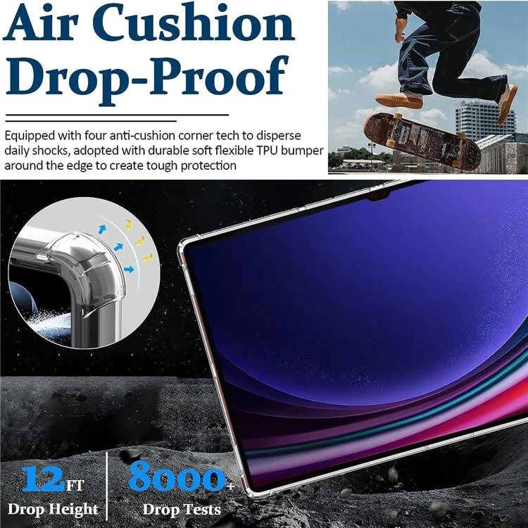 Para Samsung Galaxy Tab S9 TPU Tablet Case Clear Tablet Cover con protector de pantalla de vidrio templado 2.5D