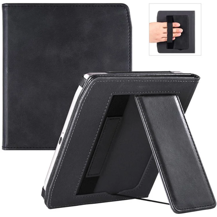 E-Reader-Hülle für PocketBook Era (2022) PB700, PU-Lederklapphülle mit Handschlaufe / Automatische Weck- und Schlaffunktion - Schwarz