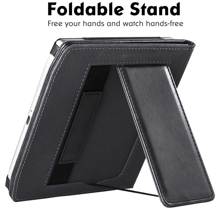 E-Reader-Hülle für PocketBook Era (2022) PB700, PU-Lederklapphülle mit Handschlaufe / Automatische Weck- und Schlaffunktion - Schwarz