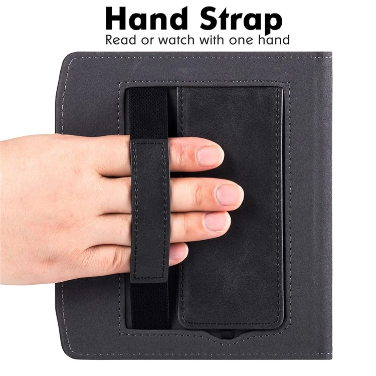E-Reader-Hülle für PocketBook Era (2022) PB700, PU-Lederklapphülle mit Handschlaufe / Automatische Weck- und Schlaffunktion - Schwarz