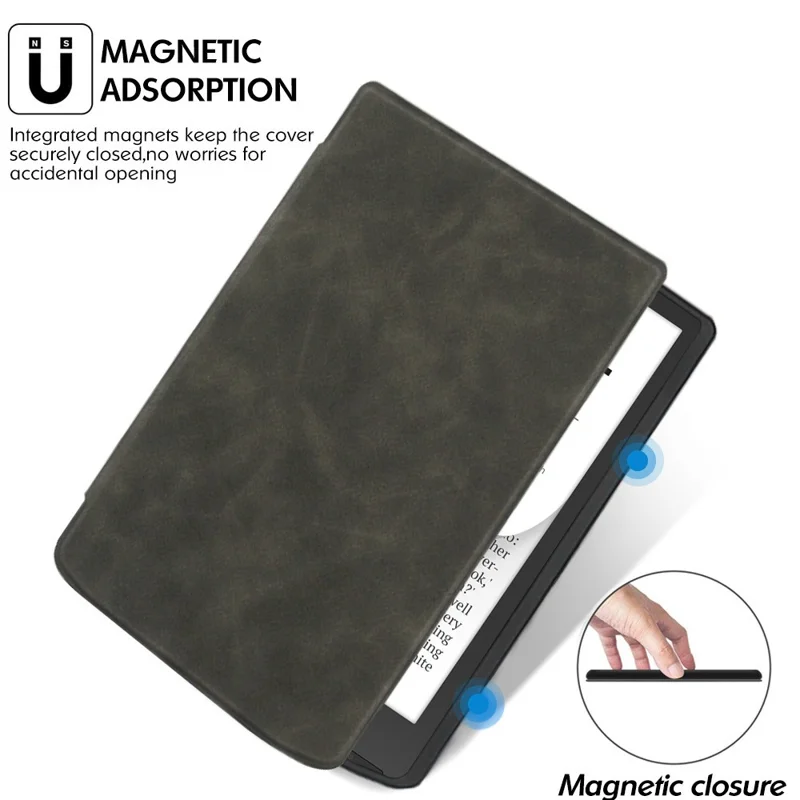 E-Reader-Hülle für Pocketbook InkPad 4 7,8 Zoll PB700, PU-Leder Auto Wake / Sleep Smart Cover - Schwarz