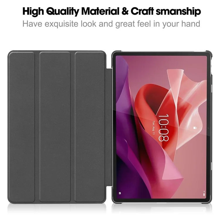 PU Leather Tablet Case for Lenovo Tab P12 , Tri-fold Stand Full Protection Tablet Cover - Black