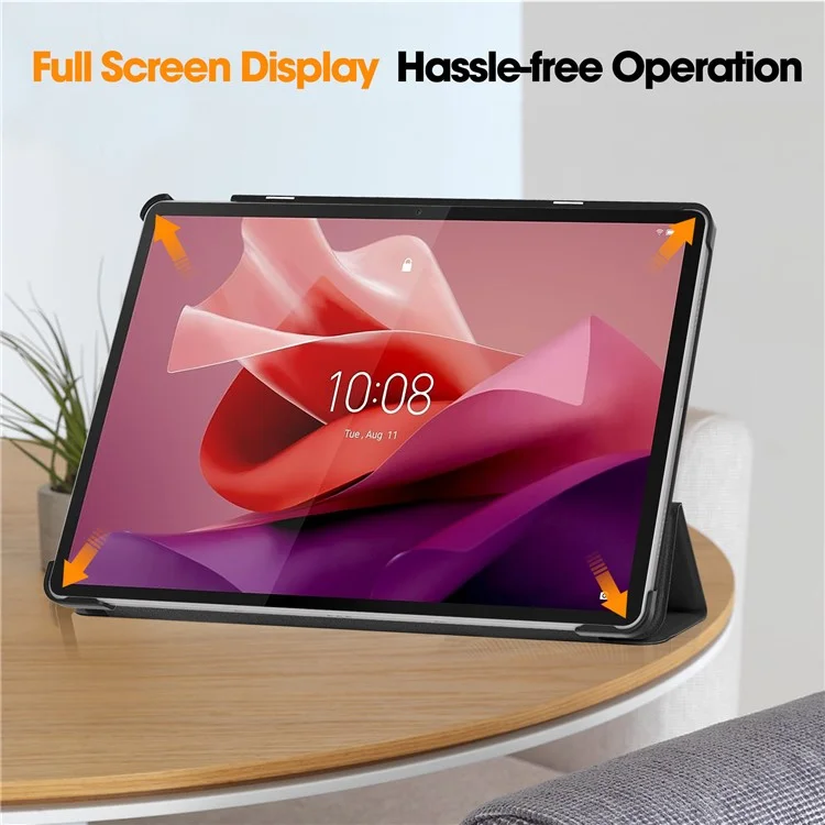 Capa de Couro PU para Lenovo Tab P12 - Suporte Tri-Dobra, Proteção Completa para Tablet - Preto