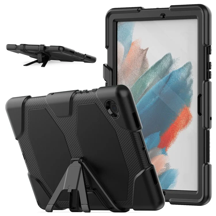 Cubierta de Pata de Kickstand Para Samsung Galaxy Tab A8 10.5 (2021) /(2022), Case de Tableta PC + Silicona Con Protector de Pantalla de PET - Negro