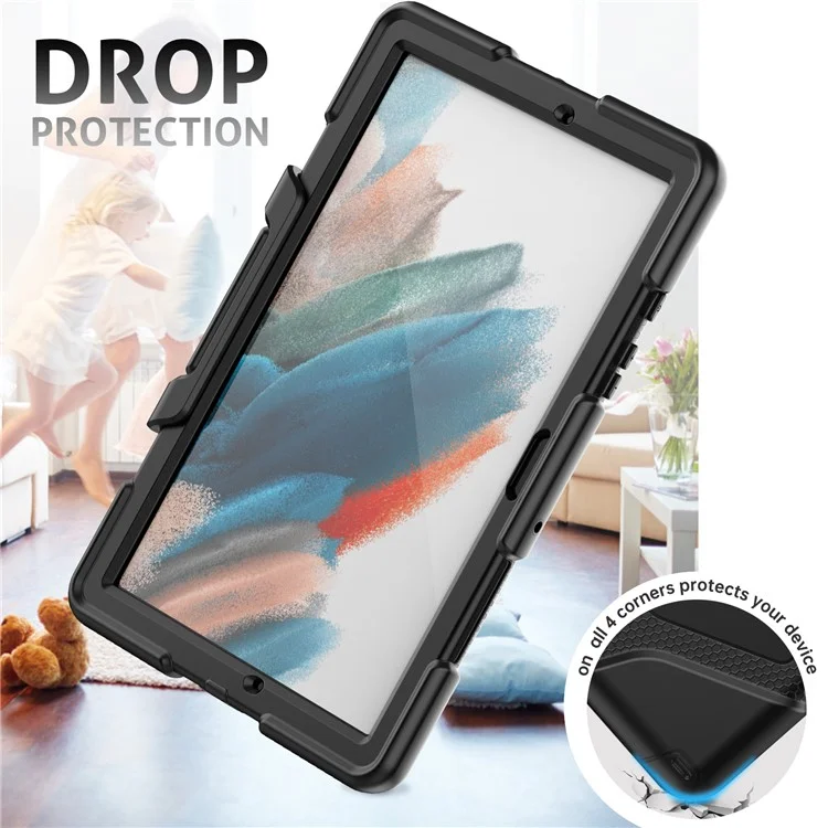 Cubierta de Pata de Kickstand Para Samsung Galaxy Tab A8 10.5 (2021) /(2022), Case de Tableta PC + Silicona Con Protector de Pantalla de PET - Negro