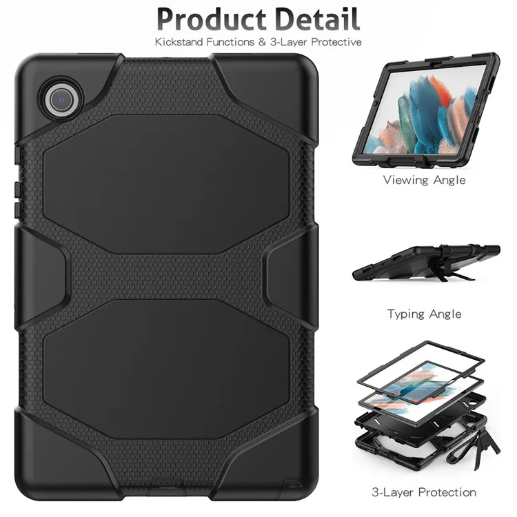 Kickstand Cover for Samsung Galaxy Tab A8 10.5 (2021) / (2022) , PC + Silicone Tablet Case with PET Screen Protector - Black