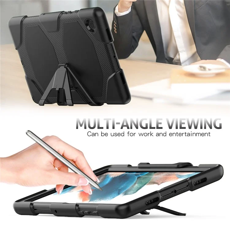 Kickstand Cover for Samsung Galaxy Tab A8 10.5 (2021) / (2022) , PC + Silicone Tablet Case with PET Screen Protector - Black