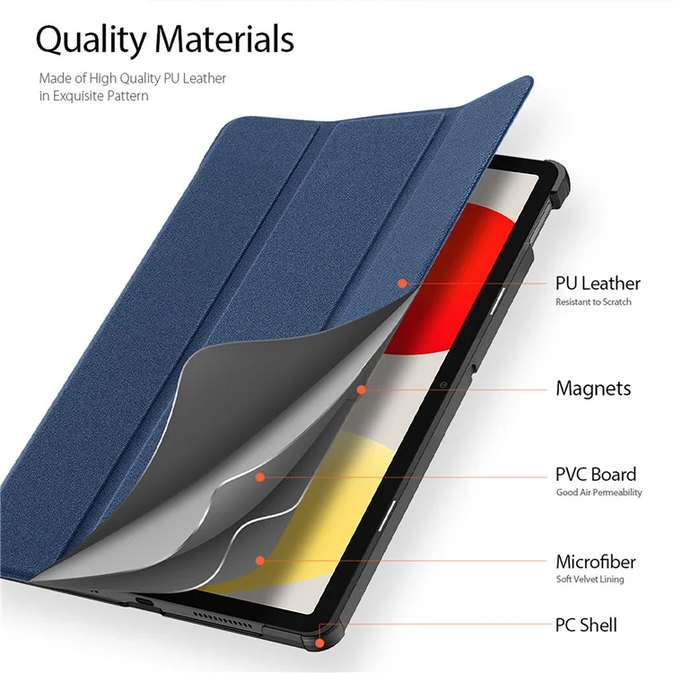 DUX DUCIS Domo Series for Xiaomi Redmi Pad SE PU Leather Tablet Case Tri-fold Stand Tablet Cover - Blue