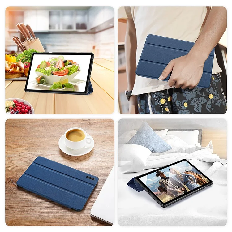 DUX DUCIS Domo Series for Xiaomi Redmi Pad SE PU Leather Tablet Case Tri-fold Stand Tablet Cover - Blue