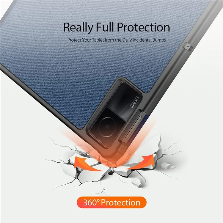 DUX DUCIS Domo Series for Xiaomi Redmi Pad SE PU Leather Tablet Case Tri-fold Stand Tablet Cover - Blue