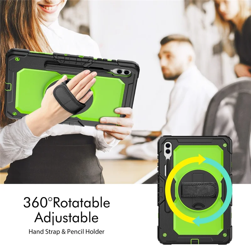For Samsung Galaxy Tab S10+ / S9+ (SM-X810 / X816B / X818U) PC+Silicone Tablet Case Kickstand Protective Cover with PET Screen Film - Black / Yellowgreen