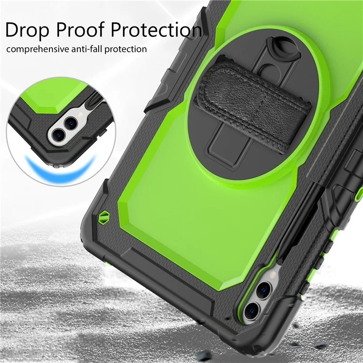 For Samsung Galaxy Tab S10+ / S9+ (SM-X810 / X816B / X818U) PC+Silicone Tablet Case Kickstand Protective Cover with PET Screen Film - Black / Yellowgreen