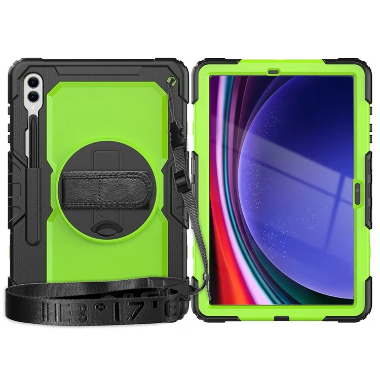 For Samsung Galaxy Tab S10+ / S9+ (SM-X810 / X816B / X818U) PC+Silicone Tablet Case Kickstand Protective Cover with PET Screen Film - Black / Yellowgreen